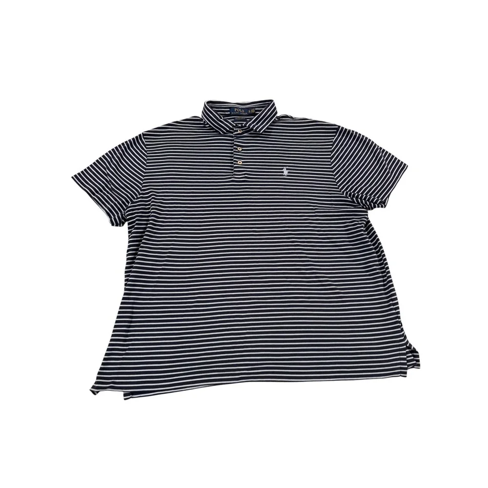 Polo Ralph Lauren Mens Custom Slim Fit Striped Polo Shirt Navy Blue XL